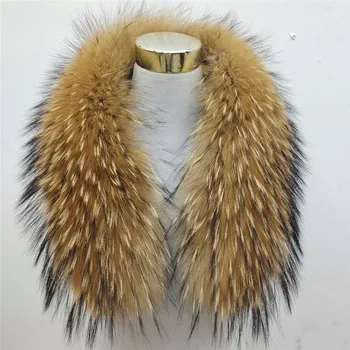 

Natural Color Raccoon Fox Real Fur Collar Scarf Genuine Big Size Scarves Warp Shawl Neck Warmer Stole Muffler with Clip Loops