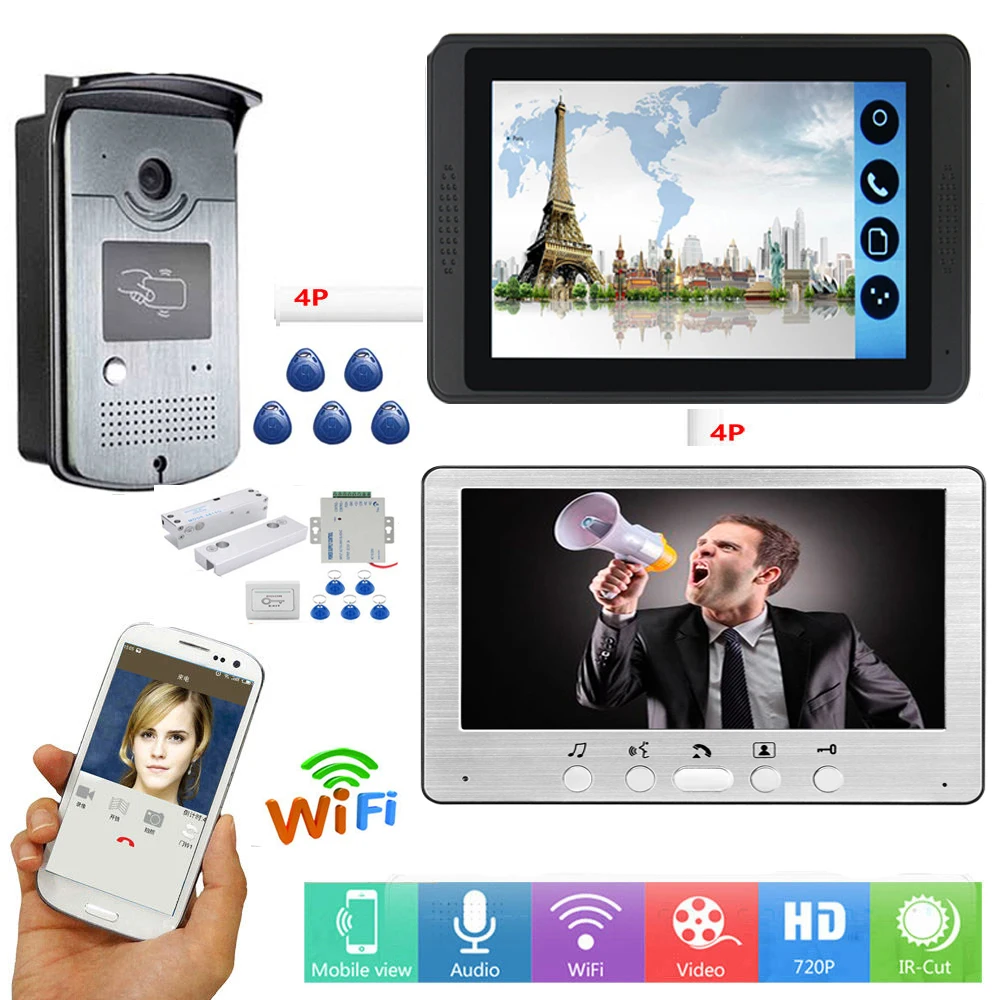 SmartYIBA " проводной WI-FI видео-дверной звонок Домофон Системы Электрический замок комплект RFID дистанционная разблокировка Android IOS Системы