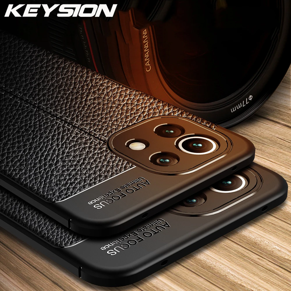 KEYSION Shockproof Case for Xiaomi Mi 11 Lite 11i leather texture soft silicone Phone Back Cover for Xiaomi Mi 10 Lite 10T 10S 1