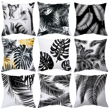 

18" Nordic Home Decorative Pillow Case Tropical Plant Pattern Printed Black White Plant for Home Sofa Seat Decor Cushion Cover