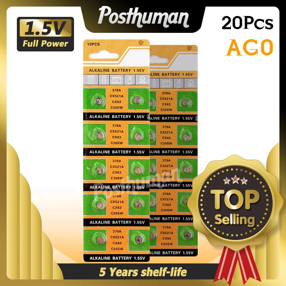 20 шт. щелочные батарейки AG0 379 618 GP379 D379 SR521SW SR63 LR521 V379 | Электроника