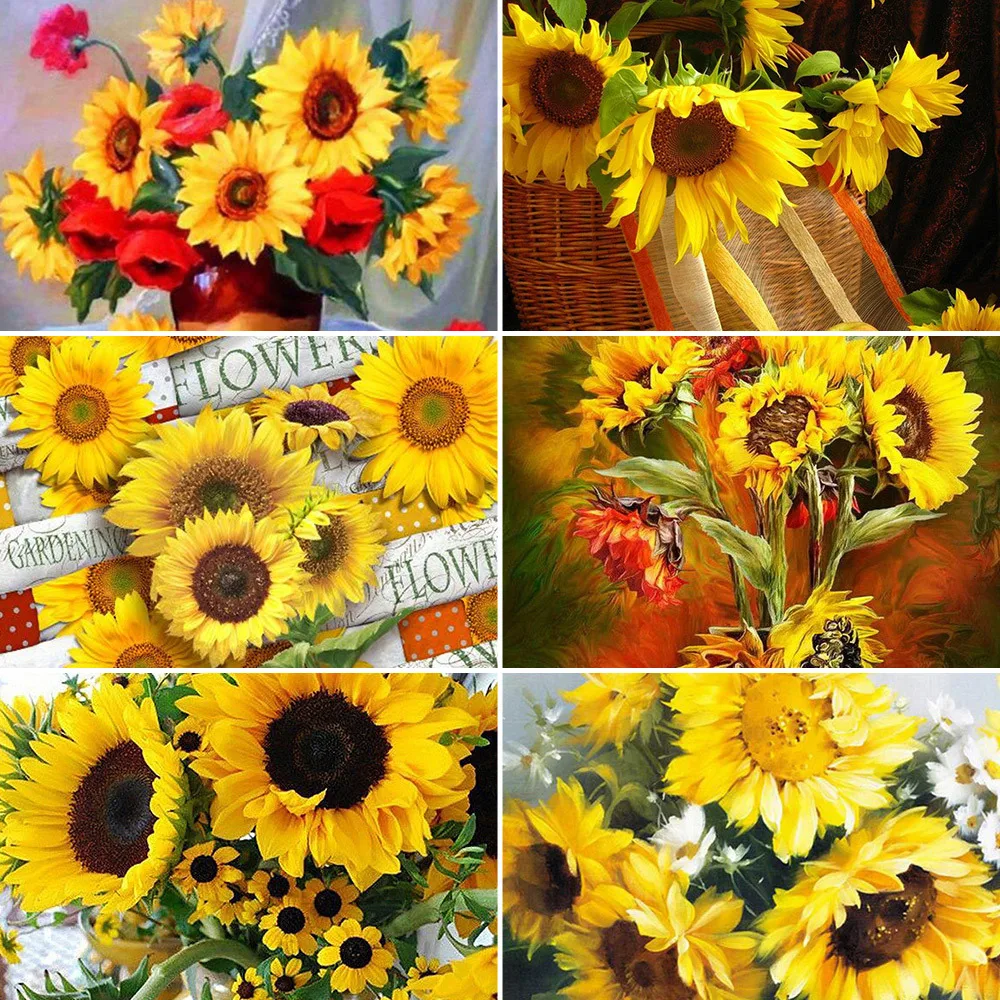 Алмазная картина Meian Flower для творчества полная вышивка подсолнухами 5d мозаика