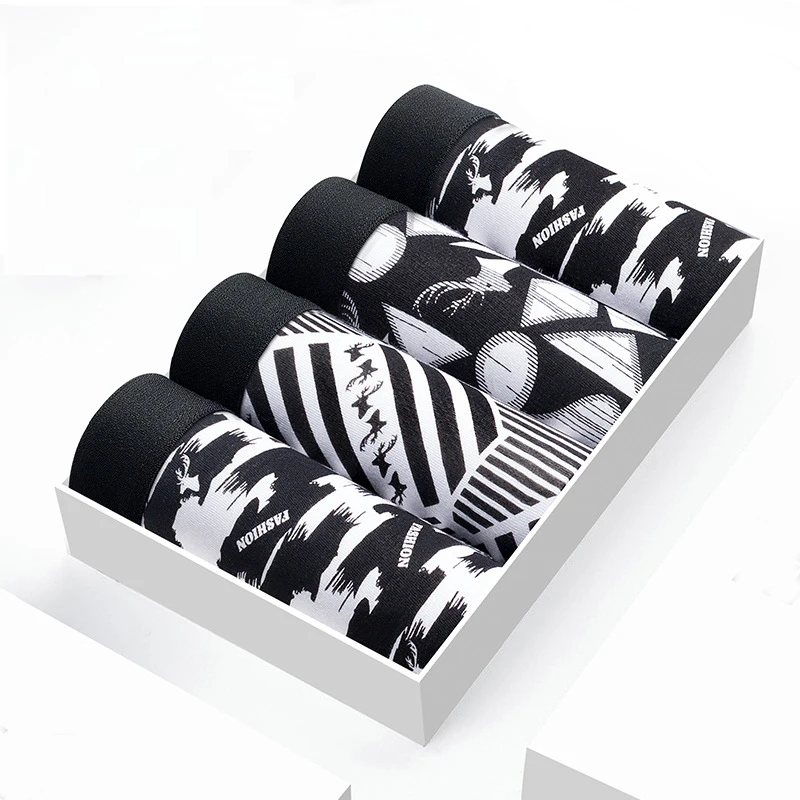 

New 4pcs/lot Mens Boxers Underwear Male Comfortable Panties Breathable Black White Striped Camouflage Calzoncillos Hombre Modal
