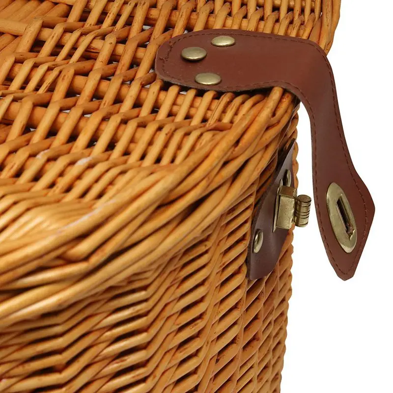 Vintage Wicker Bicycle Basket with Folding Lid& Leather Straps