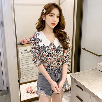 

COIGARSAM 4XL Plus Size Vintage Short Sleeve Shirt Womens tops Loose Turn-down Collar Women shirts Black Plaid 8019