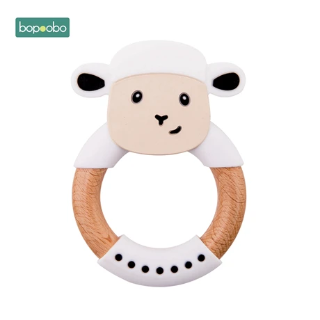 White Sheep Bopoobo 1 шт. детский силиконовый Прорезыватель животные деревянные кольца Прорезыватель грызунов бука дерево младенческой Кролик Слон лиса кольца Товары для малышей - Цвет: White Sheep