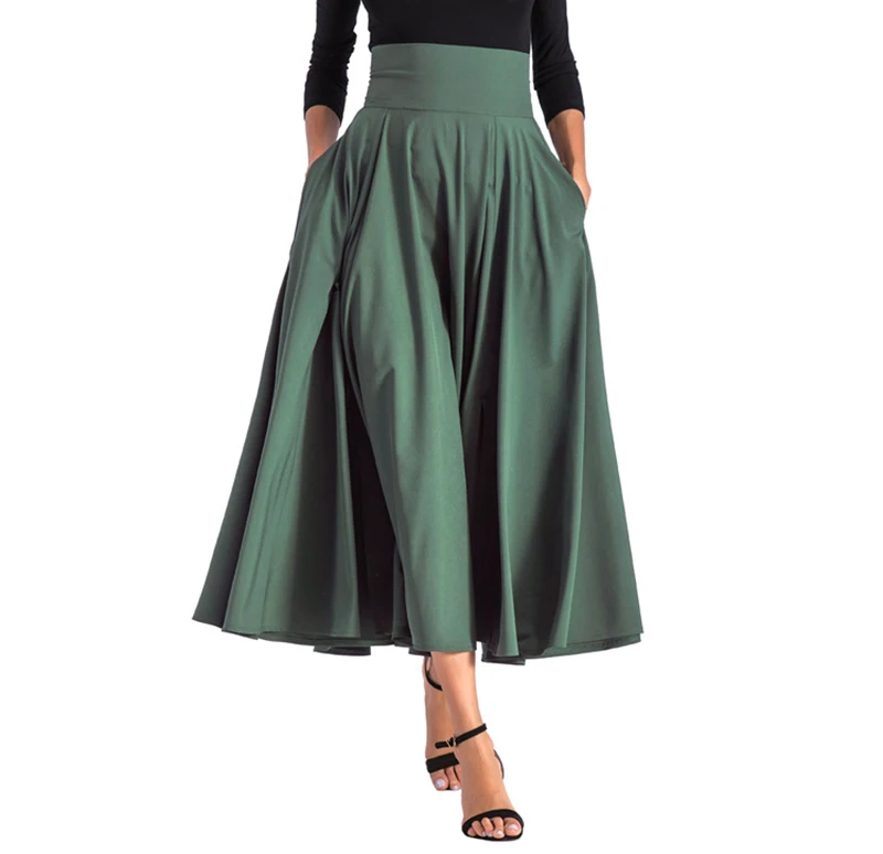2020 New Fashion  Women Long Skirt Casual Spring  Summer Skirt womens Elegant Solid Bow-knot A-line Maxi Skirt Women Cothes (19)