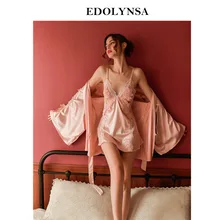 Баб банный халат женский осенний комплект из двух предметов, одежда для сна кружевной халат комплект, сексуальная женская домашняя одежда ночное платье Элегантное ночное белье H869