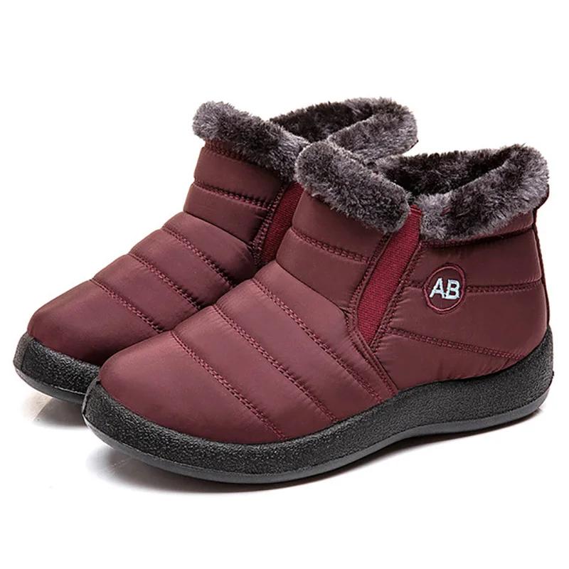Ботильоны для женщин; теплые меховые зимние ботинки женские зимние сапоги Для женщин Водонепроницаемый мягкие сапоги на хлопковом подкладе зимние ботинки женская обувь - Color: Red2