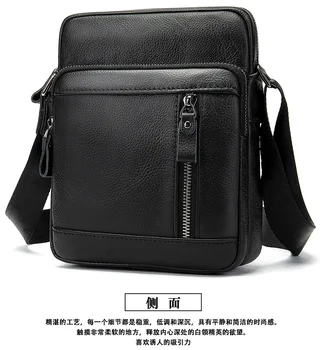 

man Cow Genuine Leather Messenger bag men's Briefcase shoulder bag Small Casual Flap male Crossbody Bags for Men handbags black