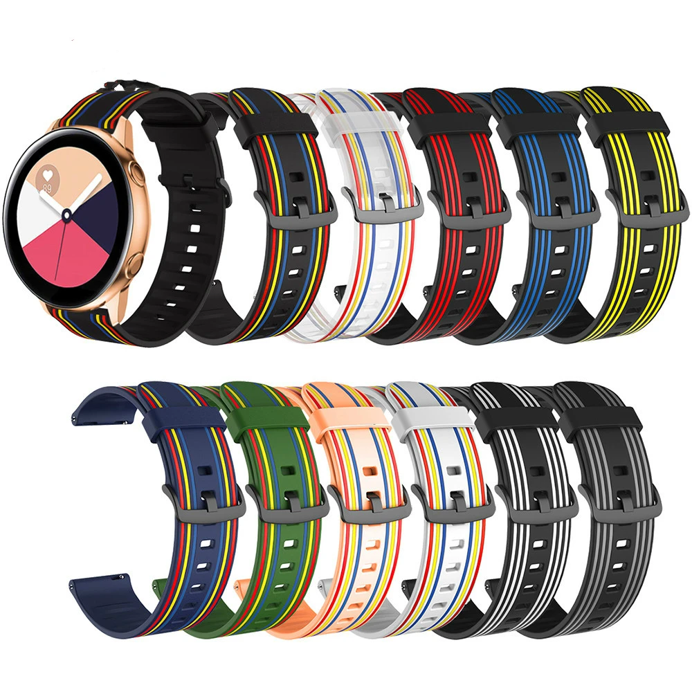 Ремешок для часов amazifit BiP Huawei резиновый запасной браслет в полоску Samsung Galaxy watch 42
