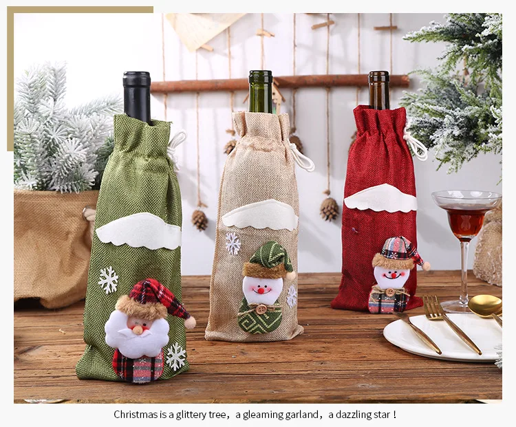 Рождественские красные чехлы для винных бутылок льняные сумки Санта Клаус Снеговик Чехлы для бутылки шампанского Рождественская вечеринка домашний декор стол