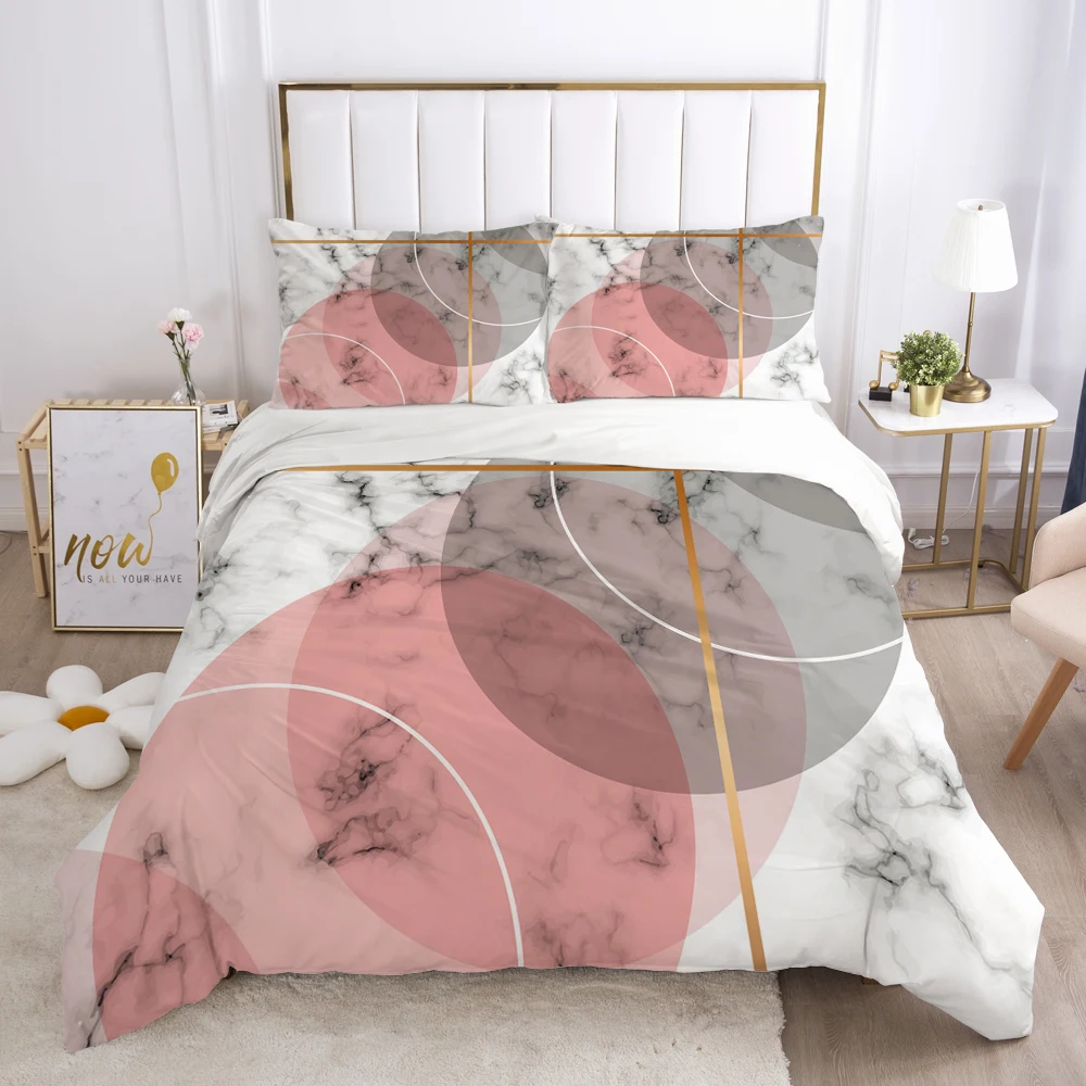 

3D Bedding set Comforter duvet Cover Pillowcases Luxury Bed linens Bed set Queen King Europe Russia Size Nordic marble Pink