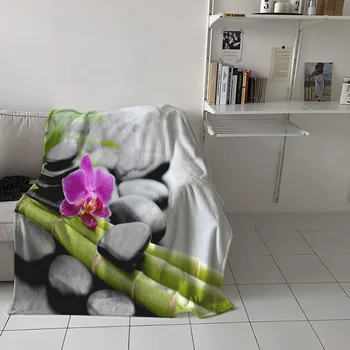 

Orchid Basalt Stone Bamboo Printed Flannel Blanket Soft Throw Blanket Machine Washable Blankets for Beds Customizable Travel