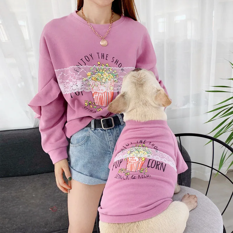 Purple Хлопковая одежда для домашних животных; Одежда для собак с кружевными рукавами; одежда для домашних животных; костюм для маленьких средних собак; рубашка с принтом мопса; хлопковая толстовка с капюшоном для собак - Цвет: Purple