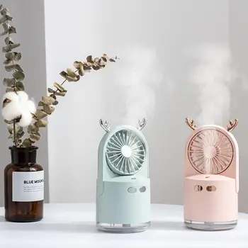 

3-in-1 Deer USB Rechargeable LED Desktop Air Humidifier 3 Speed Cooling Fan