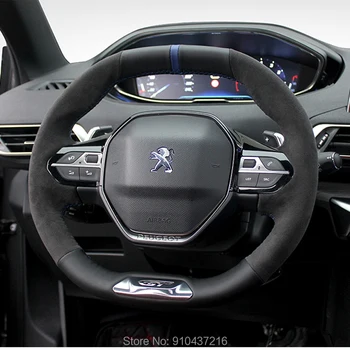 

DIY Hand-stitched Car Steering Wheel Cover Black Suede Leather for Peugeot 208 e-208 2008 4008 508 5008 2017 2018 2019 2020
