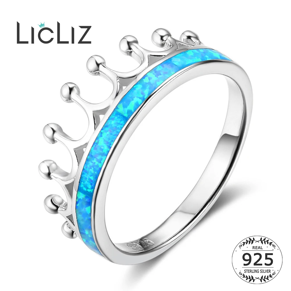 Женское серебряное кольцо LicLiz 925 пробы с голубым опалом обручальное короной Brinco