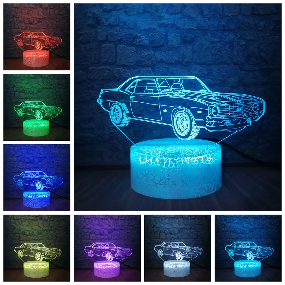 Автомобиль Современный 3D иллюзия ночник USB светодиодный Настольный светильник 7 цветов Изменение детей Спальня Декор человек мальчики подарок на день рождения игрушки
