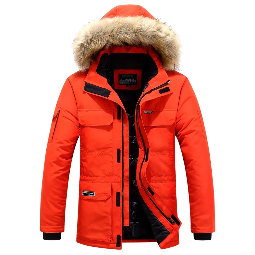 Мужское пальто с меховой отделкой капюшона, теплое осенне-зимнее повседневное зимнее Мужское пальто с длинным рукавом, зимнее пальто для мужчин, roupa masculina - Цвет: Красный