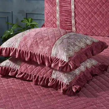 

Couple Embossing Velvet Quilted Cotton Lace Pillow Cases Cover Home Decor Luxury Rectangular Pillow Shams Winter Warm 48x74cm