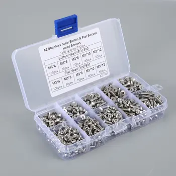 

720PCS Stainless Steel Inox Hex Socket Flat Countersunk Head Cap Allen Key Head Screws Set Assortment Kit M3*4/6/8/10/12mm