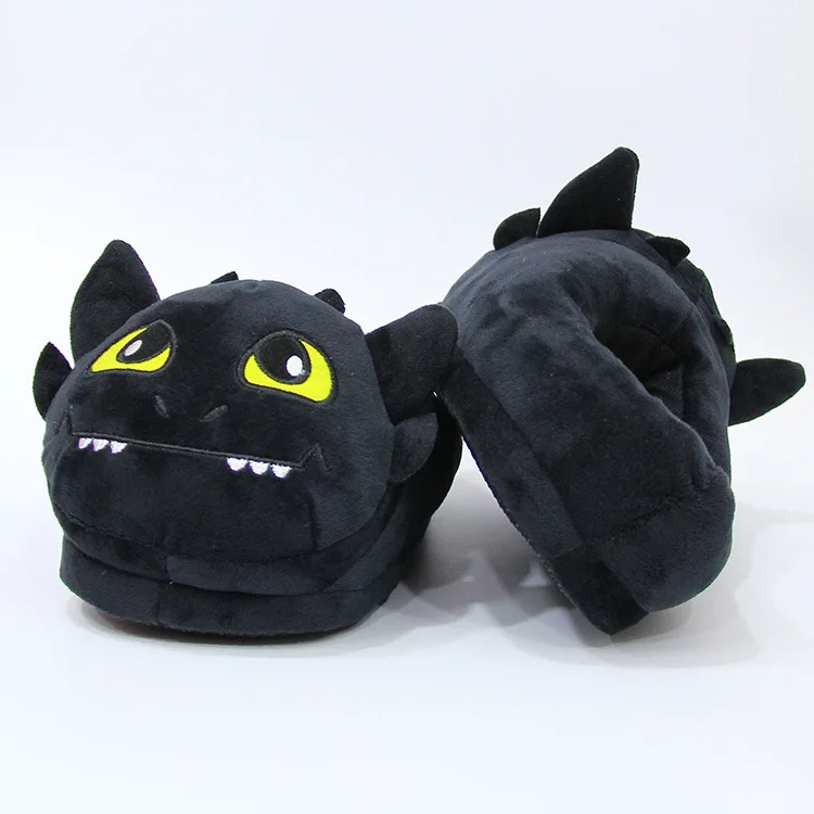 Unisex Anime Cartoon Plush Slippers How To Train Your Dragon Style Winter Warm Soft Pp Cotton Black Home Fluffy Slippers Shoes