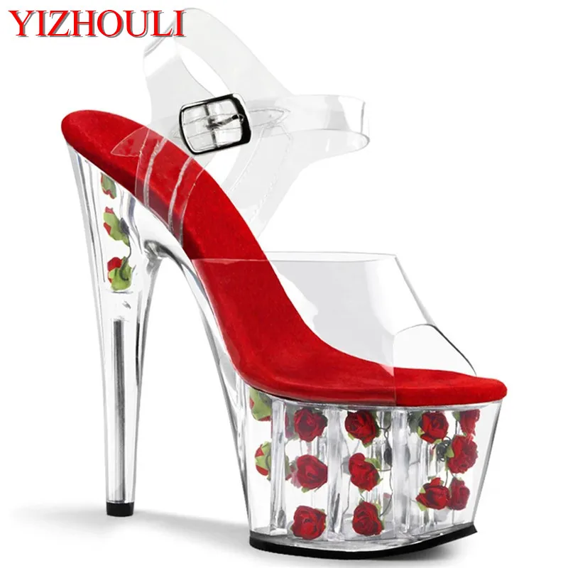 17 cm Roman sandals, 7 inch lacquered soles, glitter vamp, model pole dancing exercises, dancing shoes