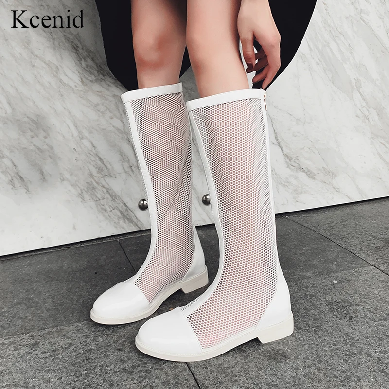 Kcenid ; сезон весна; модные туфли-лодочки mesh; модельные туфли; женские сапоги до колена черно-белые мотоботы на низком каблуке туфли для танцев на вечеринке