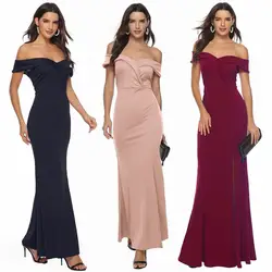 YULUOSHA 2019 вечернее женское платье элегантный сплошной цвет v-образный вырез сплит сексуальное с раструбом Длинные вечерние платья vestido de festa