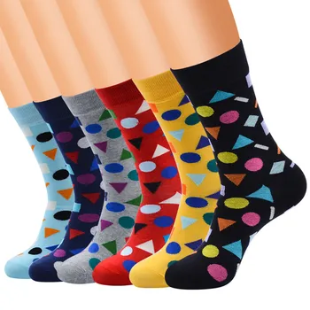 

Cotton socks square triangle a plaid stripe splicing pattern retro personality trend middle tube men and women couple series