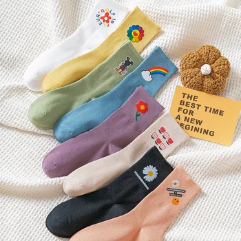 

2020 Autumn and Winter Korea Japanese Harajuku Woman Socks Cotton Cute Cartoon Hot Stamping Socks Women
