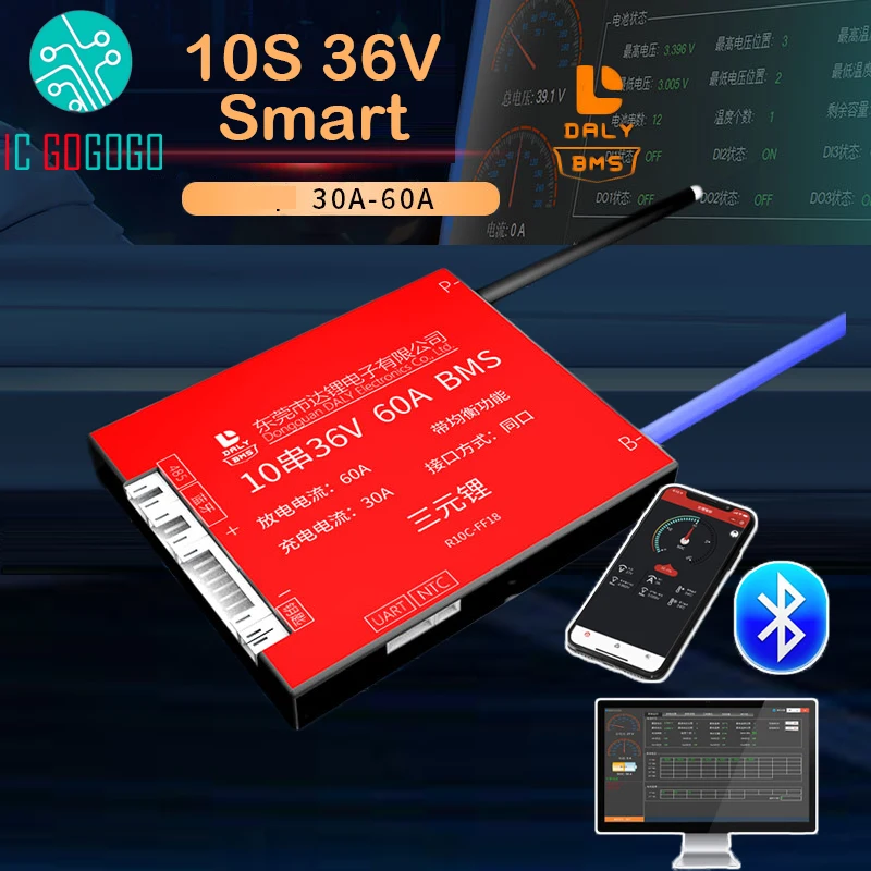 DALY Smart 10S 36V литий ионная литиевая батарея Защитная плата 18650 Lipo 3 7 V BMS 30A 40A 60A баланс