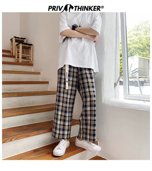 

Privathinker Korean Women Plaid Casual Pants 2020 New Fashion Woman Wide Leg Ankle Length Pants Hip Hop Streetwear Female Pants
