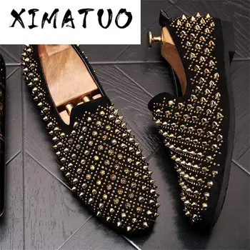 

Mocassin Homme Luxe Slip On Designer Rivet Shoes Loafers Fashion Chaussure Homme Cuir 5#25/15H50