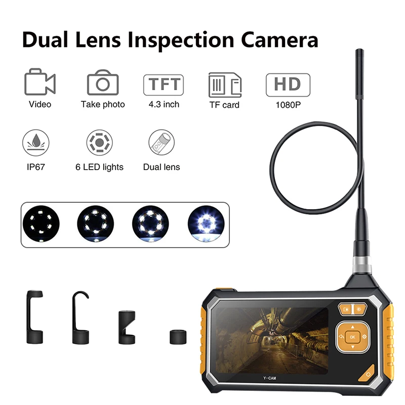 

1080P Dual Lens Industrial Endoscope Inspection Camera Portable Handheld Borescope Videoscope with 4.3 ''LCD With 32G TF card