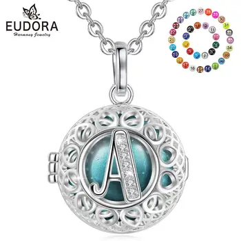 

Eudora 20mm fashion Letter A Cage Harmony Ball Chime Bell Crystal locket ball Necklace for Baby Pregnancy women DIY Jewelry K417