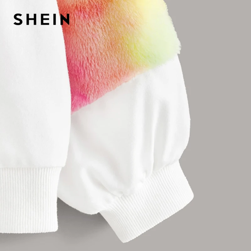 Kopen SHEIN Kiddie Wit Brief Print Faux Fur Detail Sweatshirts Kinderen Tops 2019 Herfst Lange Mouwen Tie Dye Kinderen Leuke Trui