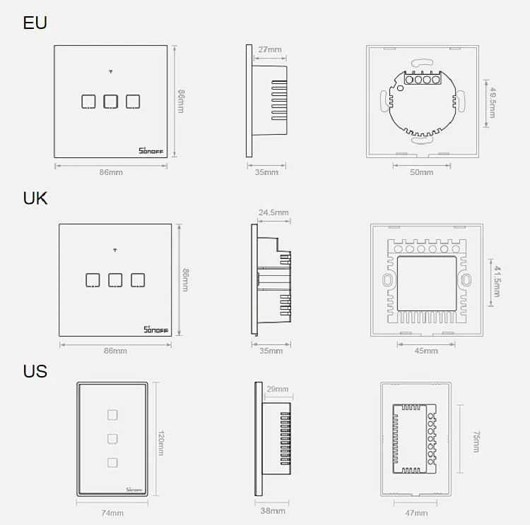 Умный светильник SONOFF T2 EU/US/UK TX, настенный выключатель, панель сенсорного/Wifi/433 mhz/Eweilink/RF/APP, беспроводной пульт дистанционного управления Google Home