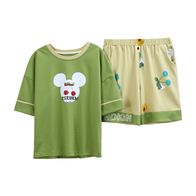 Новинка 2020 летний хлопковый Пижамный костюм женская футболка с коротким рукавом