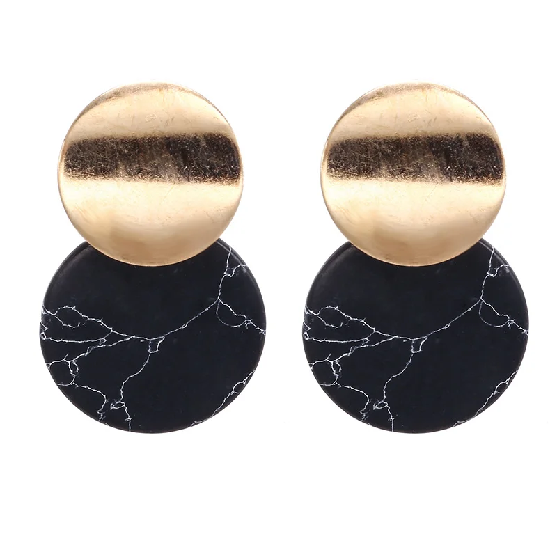 Simple Round Kroean Drop Earrings For Women Gold Black/White Enamel Statement Earrings Fashion Jewelry pendientes mujer - Окраска металла: e909hei