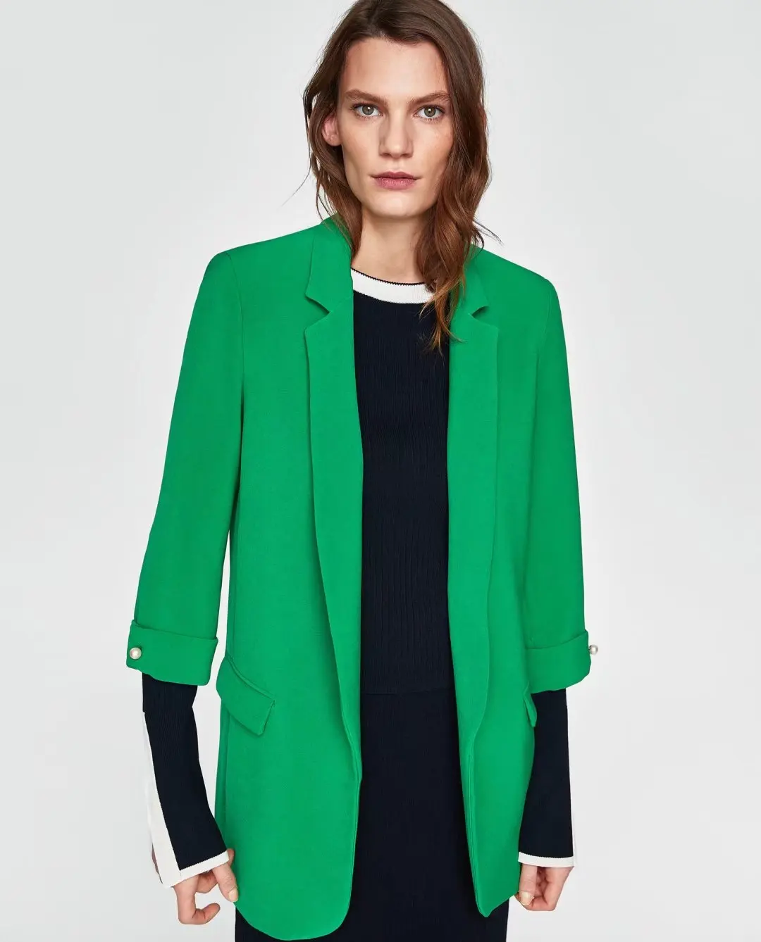 

2018 Spring And Summer New Style Ozhouzhan Long Casual Suit Jacket Women's Suit Bgb8029