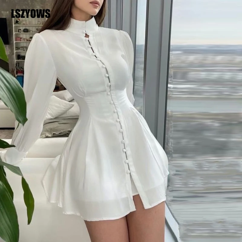 Fashion Women White Shirt Dress Casual 