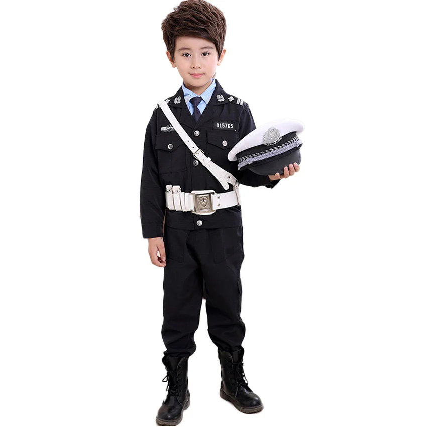 Полиция дорожного движения Cop косплей костюмы для маленьких мальчиков Хэллоуин