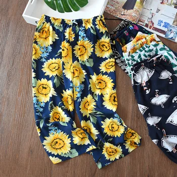 

Cotton Pajamas Calf-length Pants Silk Loose Style Thin Air Conditioning Cool Printing Women Pants Multi Colors Pijamas Pants