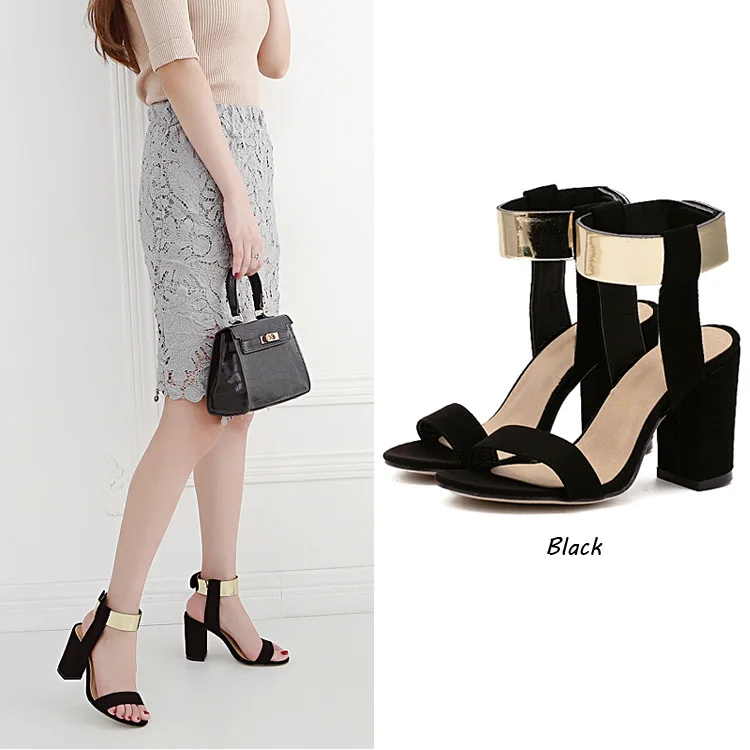 

Long-term Stock 2018 Korean-style Suede Anti-Metal Loop Chunky-Heel Ultra-High-Heel Rome Sandals
