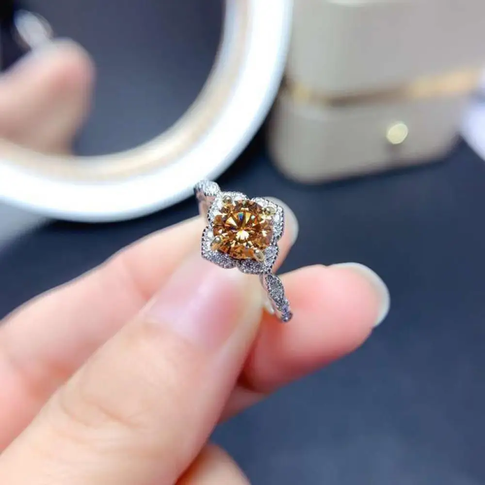 

HOYON Pt950 High-Carbon Diamond style Natural Morgan Stone Lace Zircon Ring Real 100% 18K Gold color Jewelry for Woman