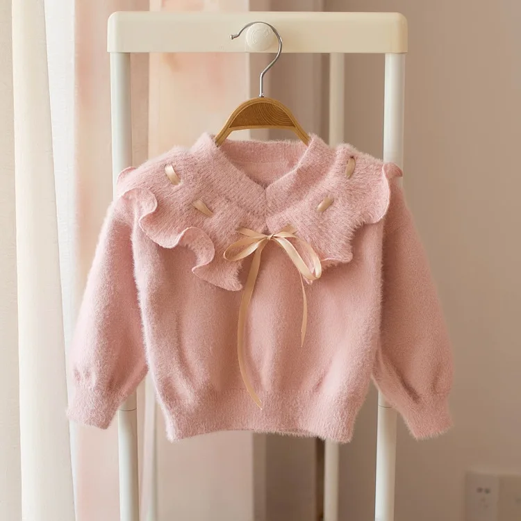 Милый свитер ярких цветов для маленьких девочек; зимний свитер с длинными рукавами для малышей; детский пуловер; Sueter; брендовые Мягкие вязаные свитера для девочек - Цвет: Pink