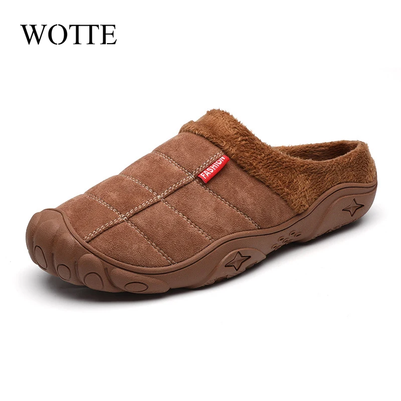 WOTTE-Zapatillas de casa de algodón para hombre, calzado de invierno suave, cálido, antideslizante, de alta calidad