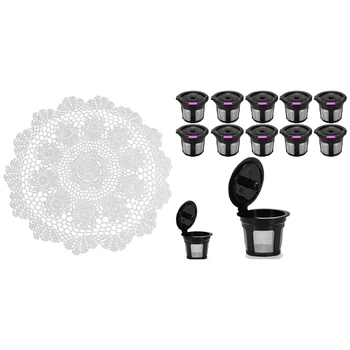 

1x Cotton Crochet Doily Photography Props Cotton Placemats White 40cm & 12x Reusable K Cups, Fit Reusable Coffee Filters
